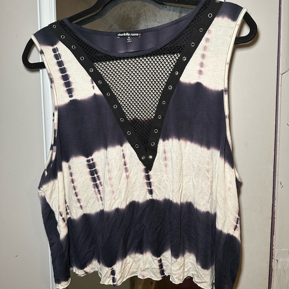 Charlotte Russe Blue and White Tie-dye Tank Top